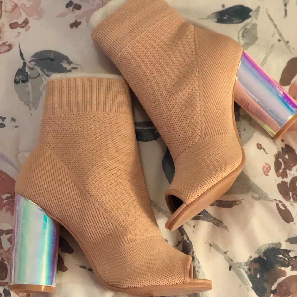 Pink Knit Open Toe Bootie